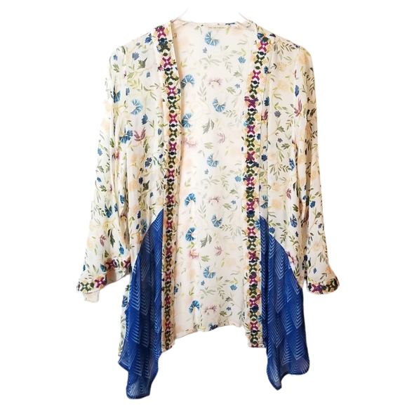 SOFT SURROUNDINGS Art Nouveau Topper Size S Embroidered Kimono Boho Beach Floral - Picture 11 of 11